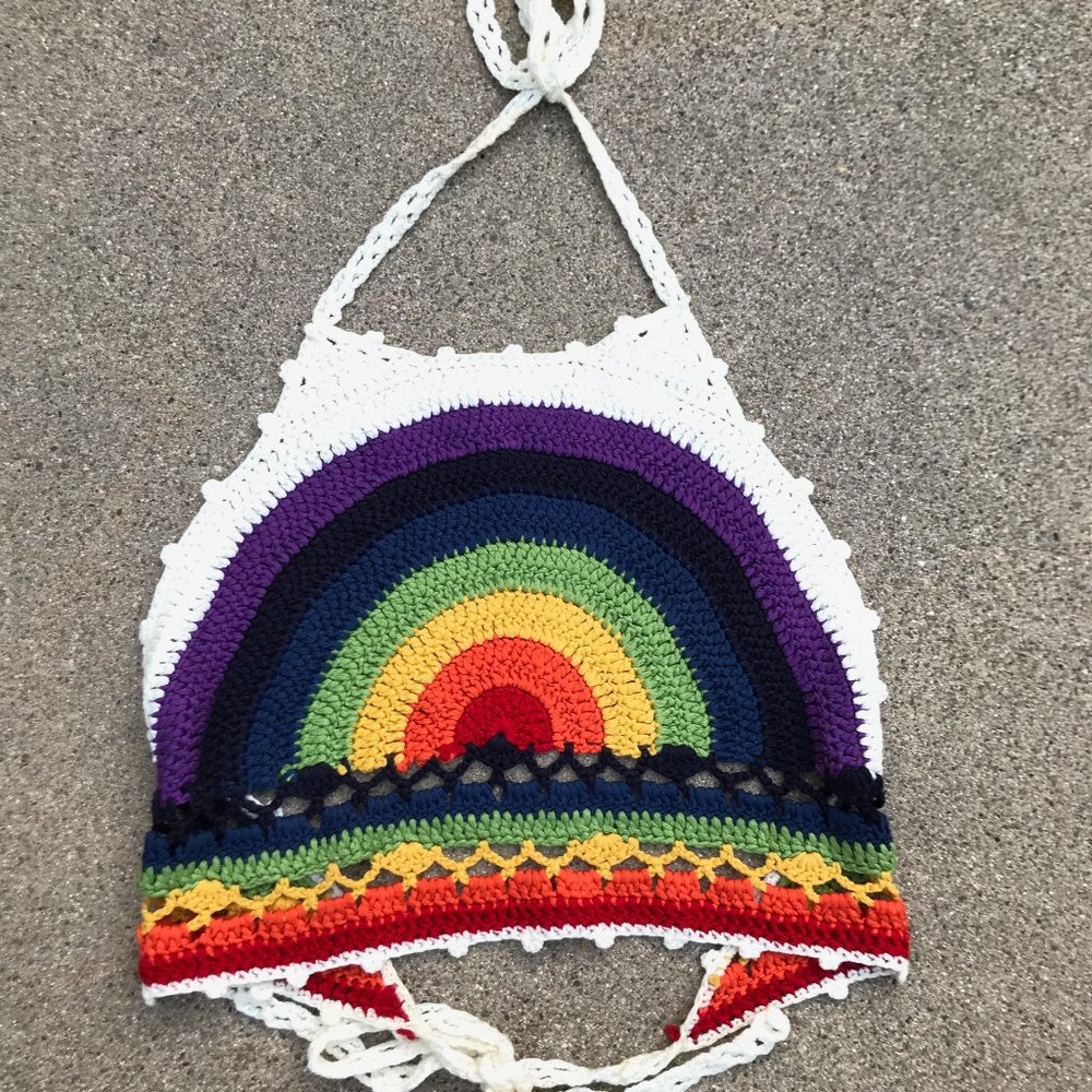 Handmade rainbow knit crop top